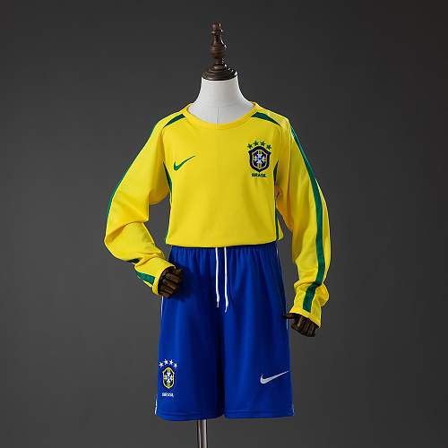 Brazil 2002 Titular Retrô Manga longa Kit infantil Tamanho 16-28