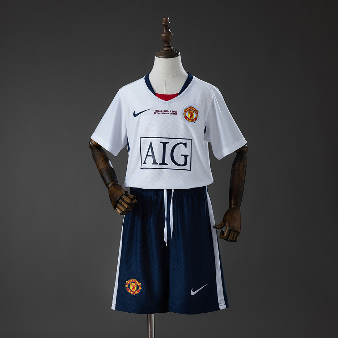 M-U 08/09 Visitante (UEFA Champions League) Retrô Kit infantil Tamanho 16-28, foto 1