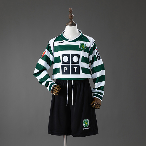 Sporting CP 01/02 Titular Retrô Manga longa Kit infantil Tamanho 16-28