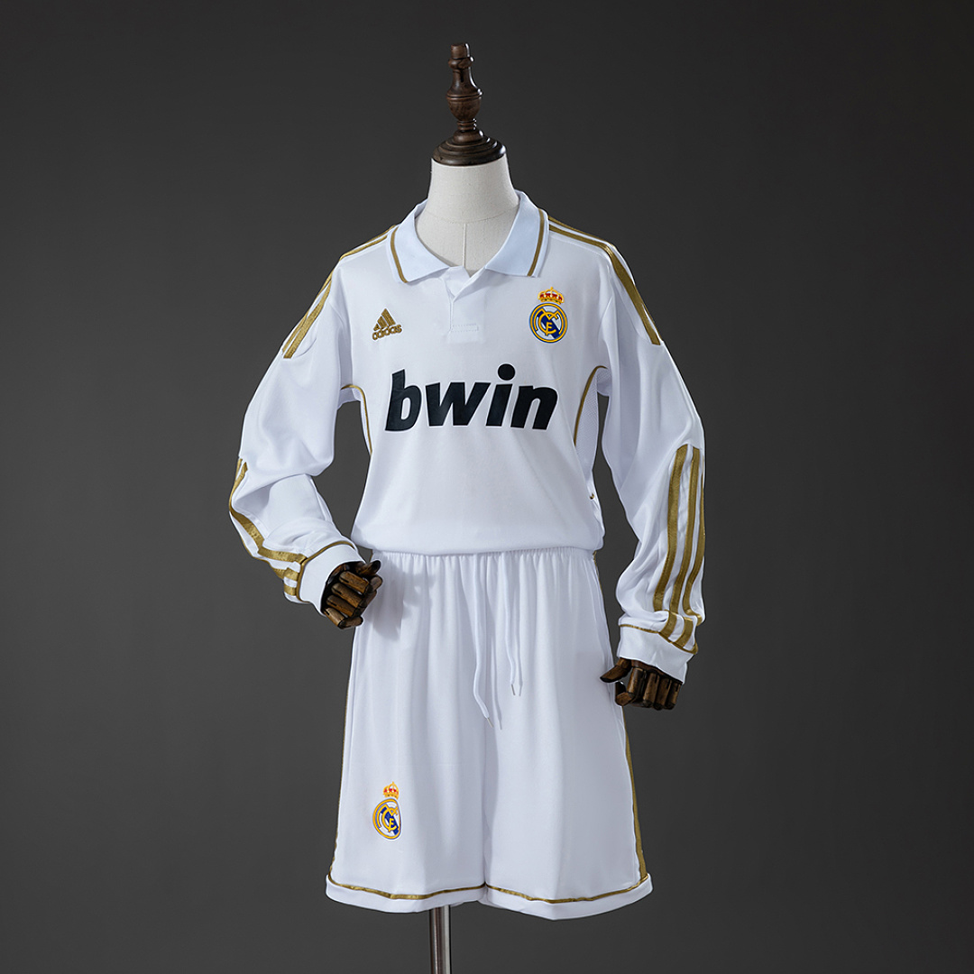 Real Madrid 11/12 Titular Retrô Manga longa Kit infantil Tamanho 16-28, foto 1