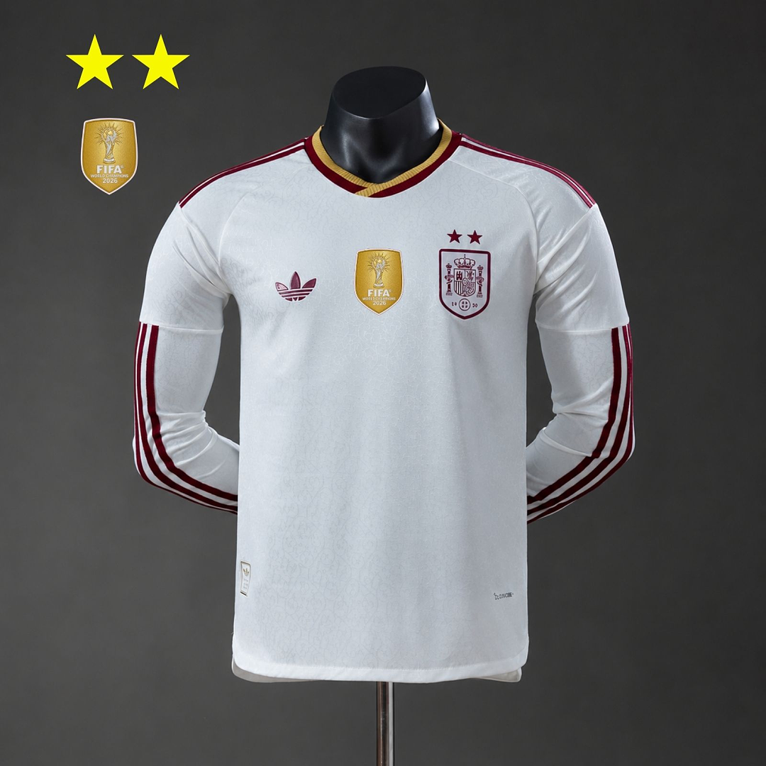 Spain 2026 Visitante 2-Star Champion Edition Versão jogador Long sleeves Camisa S-4XL, foto 1