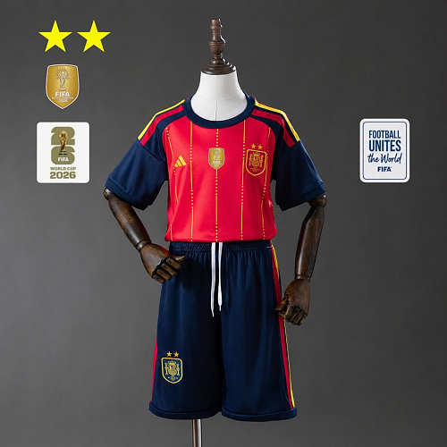 Spain 2026 Titular 2-Star Champion Edition Kit infantil Tamanho 16-28