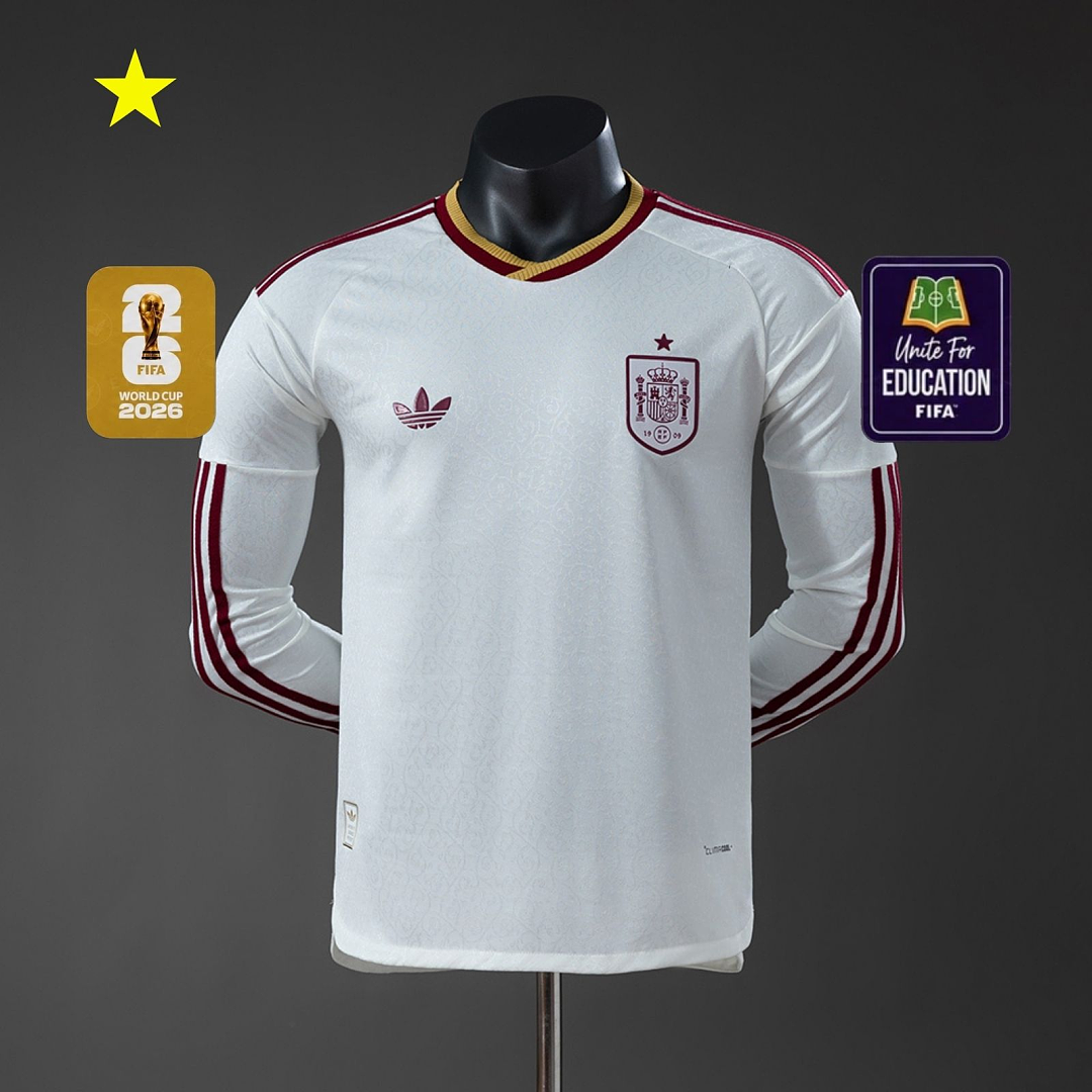 Spain 2026 Visitante Versão jogador Manga longa Camisa S-4XL, foto 1