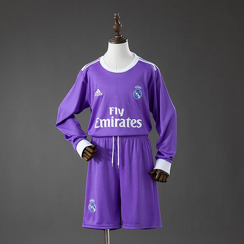 Real Madrid 16/17 Visitante Retrô Manga longa Kit infantil Tamanho 16-28