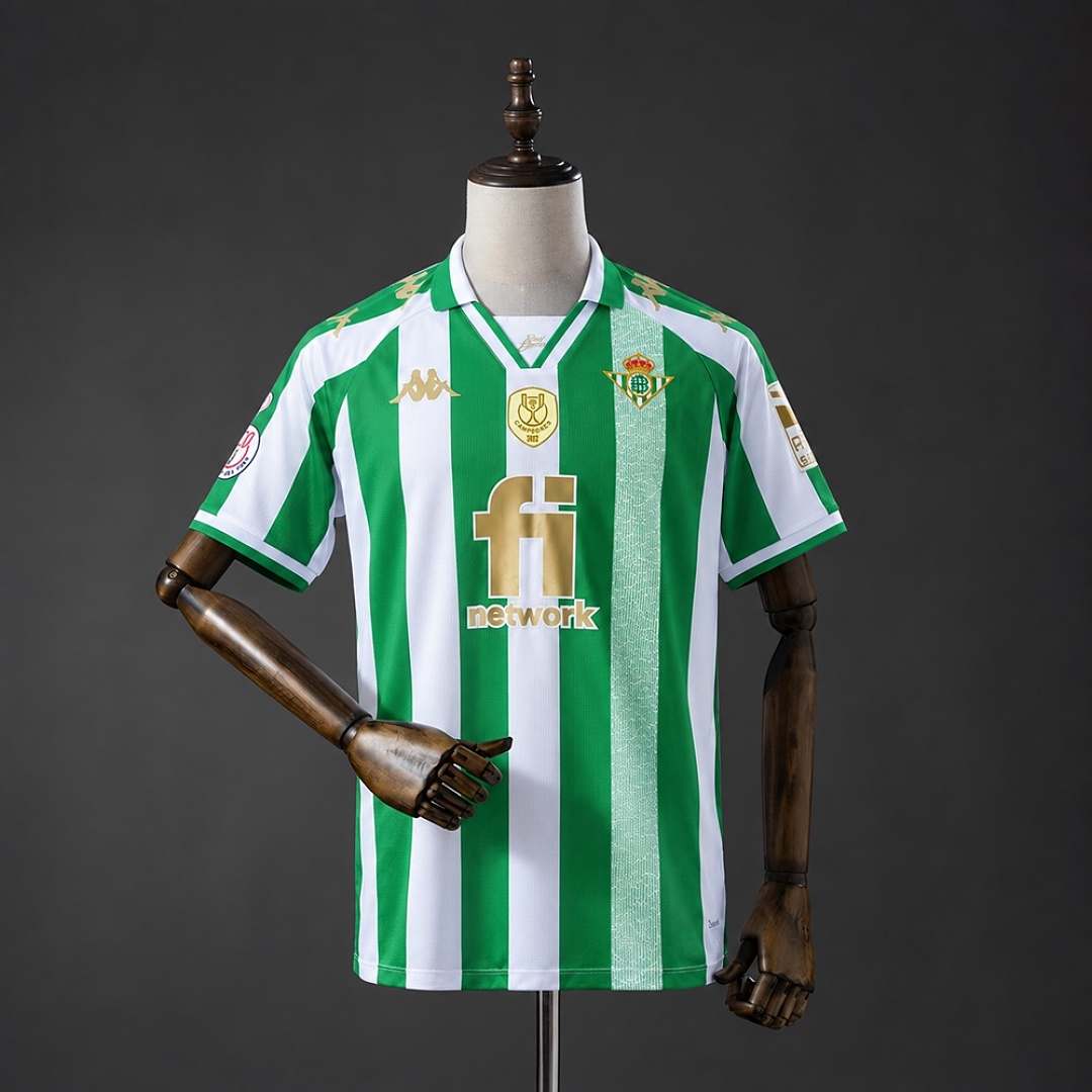 Real Betis 11/12 King's Cup Gold Retrô Camisa S-XXL, foto 1
