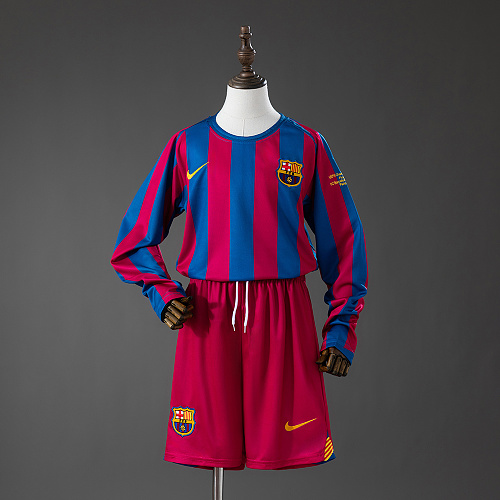 Barcelona 05/06 Titular (UEFA Champions League) Retrô Manga longa Kit infantil Tamanho 16-28