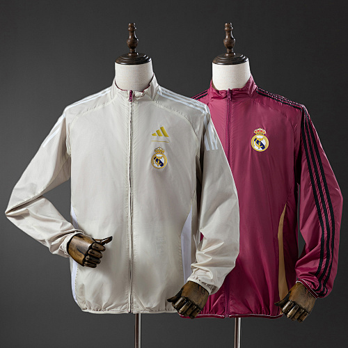 Real Madrid Reversible Jacket Windbreaker - Beige & Red S-XXL