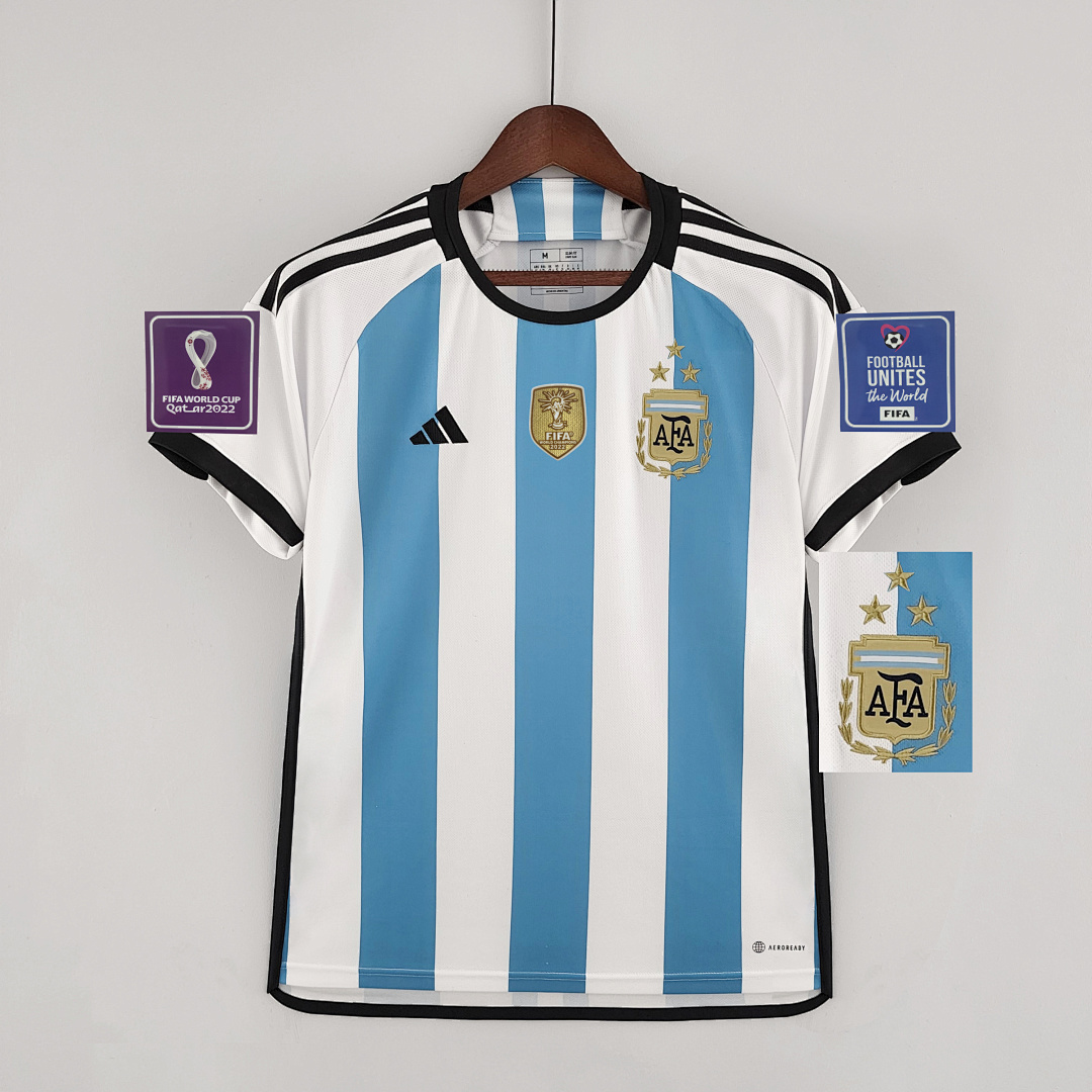 2022 Argentina 3-star World Cup Camisa Titular S-XXXL, foto 1