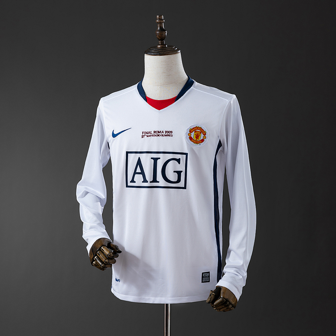 M-U 2008/09 Visitante Champions League Edition Manga longa Retrô Camisa S-XXL, foto 1