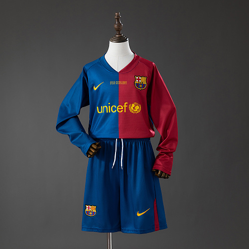 Barcelona 08/09 Titular Retrô Manga longa Kit infantil Tamanho 16-28