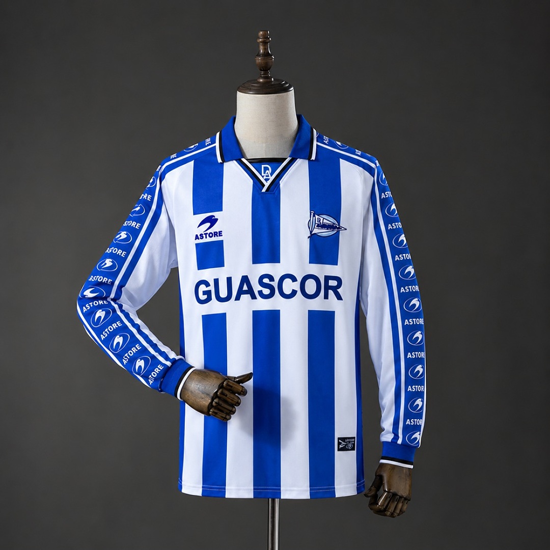 Retrô Deportivo Alavés 98/99 Titular Manga longa Camisa S-XXL, foto 1