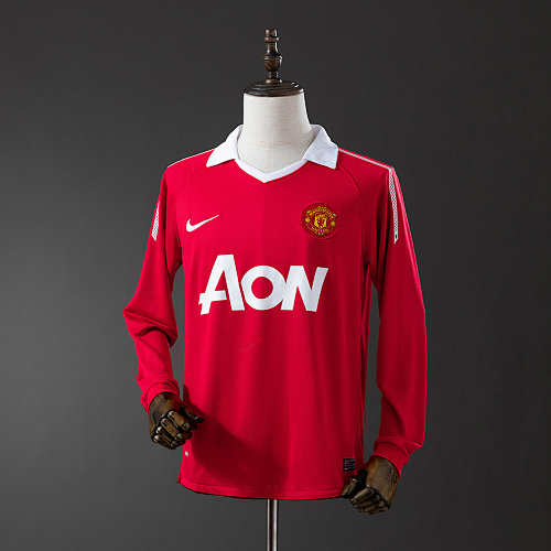 M-U 2010/11 Titular Manga longa Retrô Camisa S-XXL