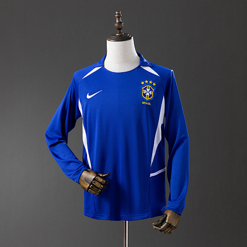 Brazil 2002 Visitante Manga longa Retrô Camisa S-XXL