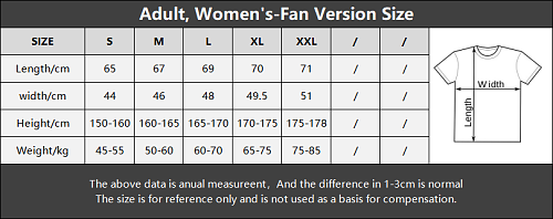 Feminina Tamanho chart