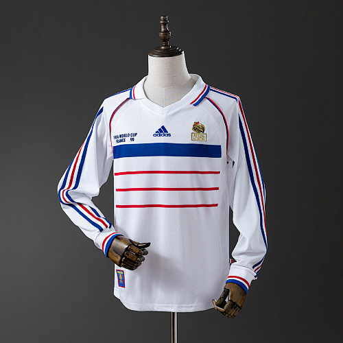 France 1998 Visitante Manga longa Retrô Camisa S-XXL