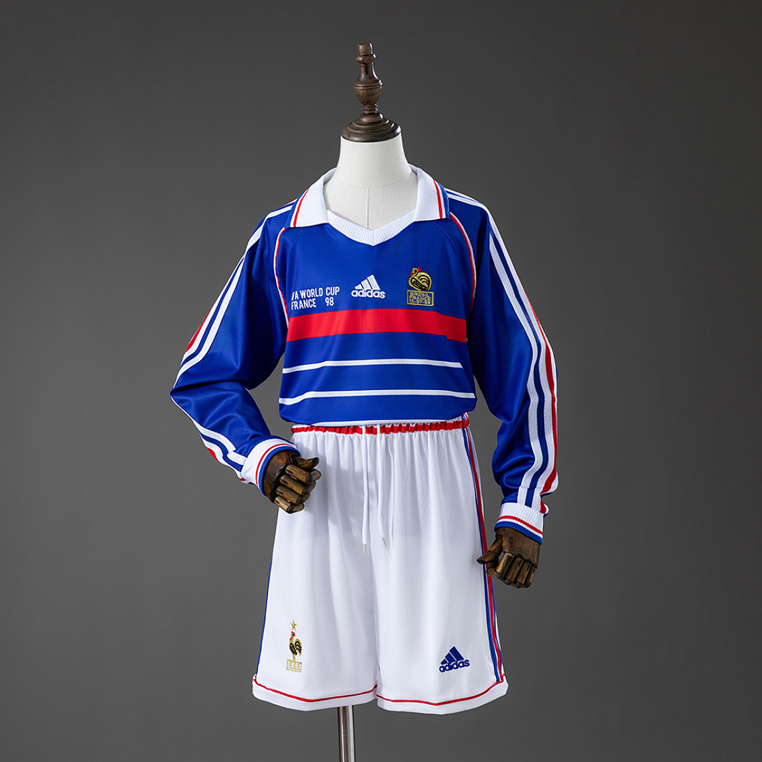 France 1998 Titular Retrô Manga longa Kit infantil Tamanho 16-28, foto 1