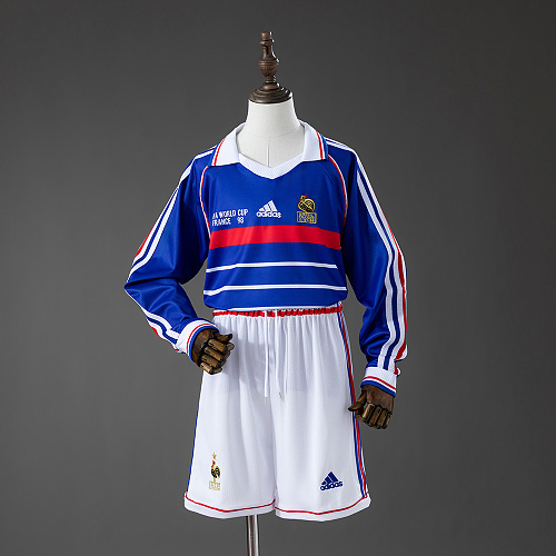 France 1998 Titular Retrô Manga longa Kit infantil Tamanho 16-28