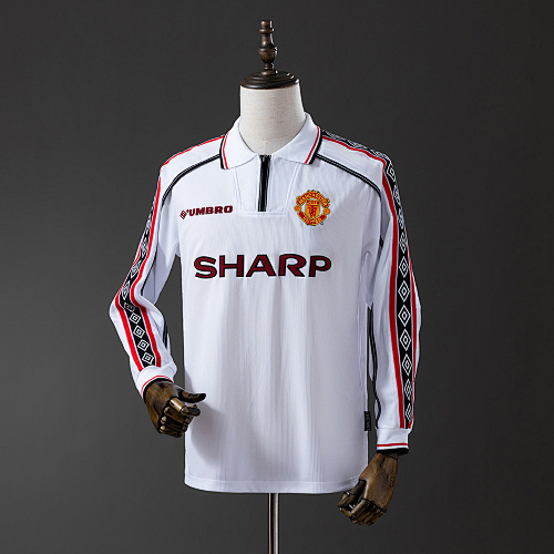 M-U 98/99 White Manga longa Retrô Camisa S-XXL