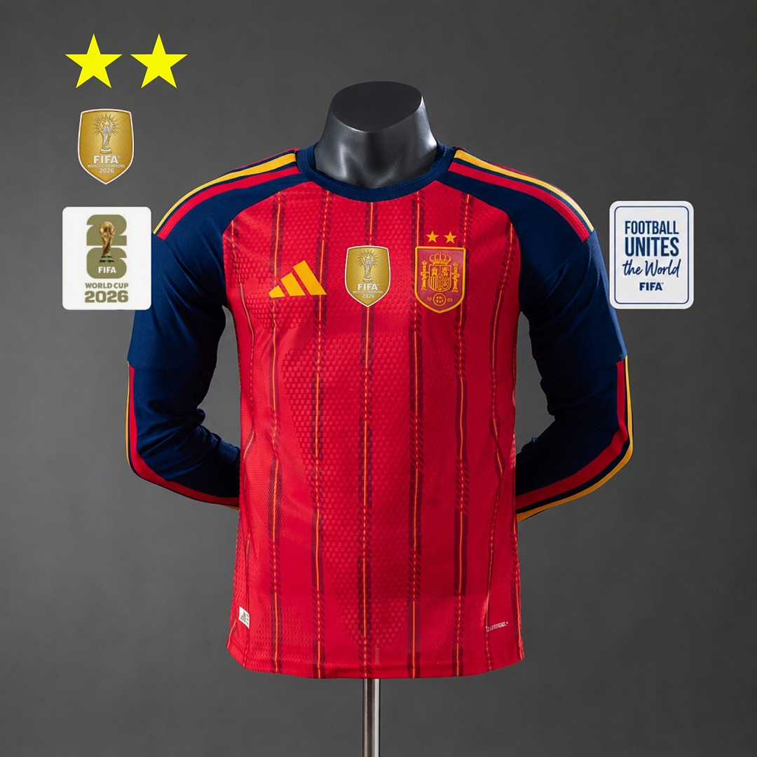 Spain 2026 Titular 2-Star Champion Edition Versão jogador Long sleeves Camisa S-4XL, foto 1