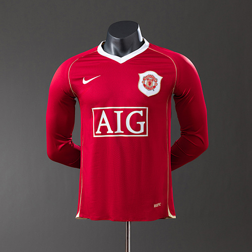 M-U 06/07 Titular Manga longa Versão jogador Retrô Camisa S-3XL