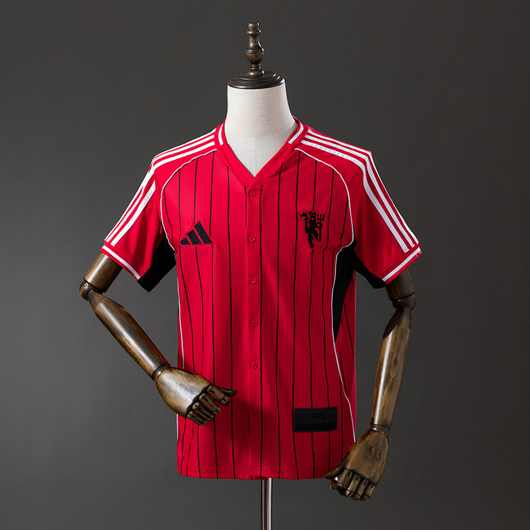M-U 25/26 US Pack Full-Button Baseball Camisa Red, foto 1
