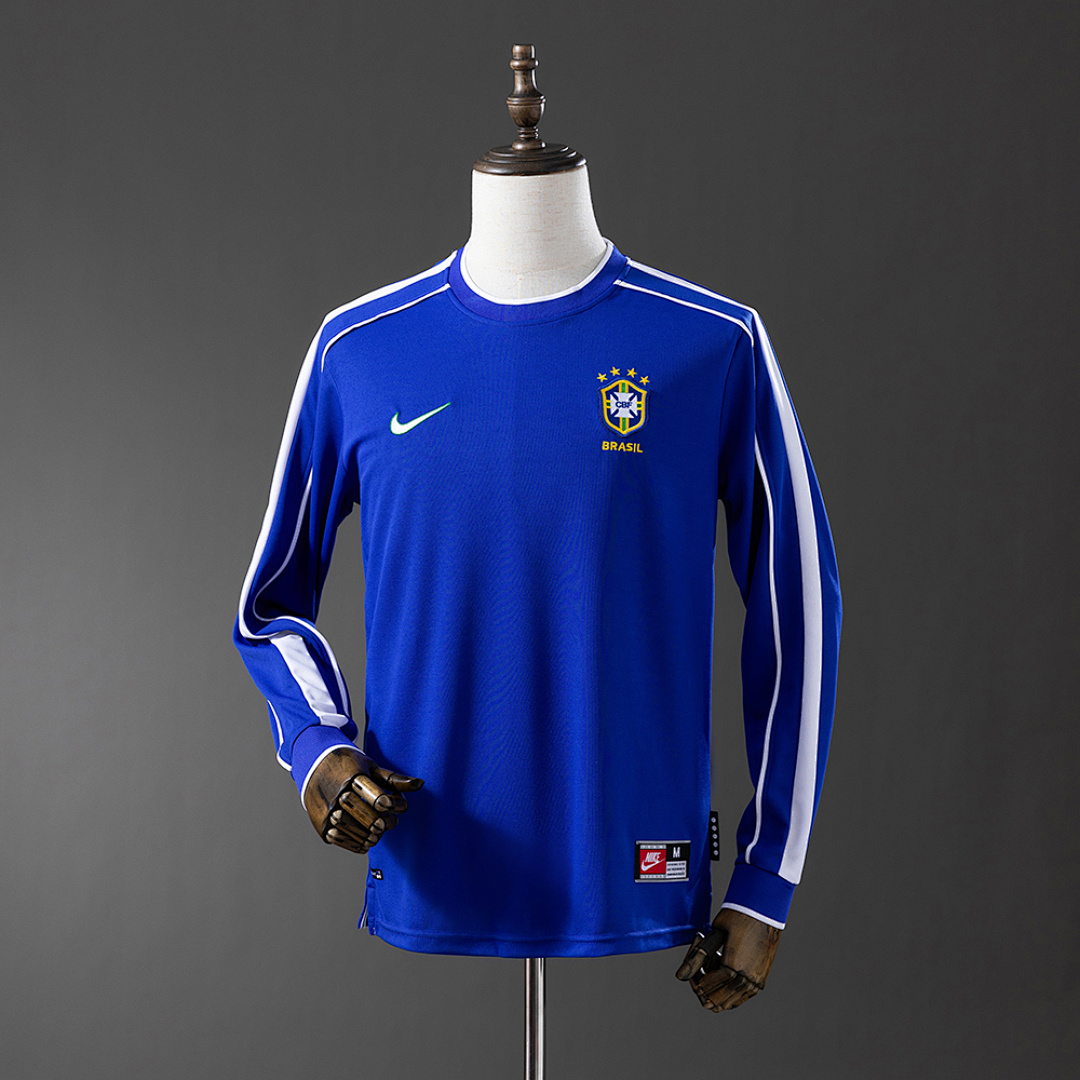 Brazil 1998 Visitante Retrô Manga longa Camisa S-XXL, foto 1