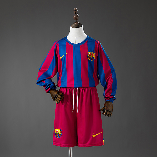 Barcelona 05/06 Titular (League Edition) Retrô Manga longa Kit infantil Tamanho 16-28