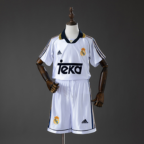 Real Madrid 98/00 Titular Retrô Kit infantil Tamanho 16-28