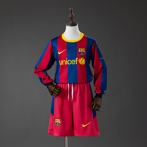 Barcelona 10/11 Titular Retrô Manga longa Kit infantil Tamanho 16-28