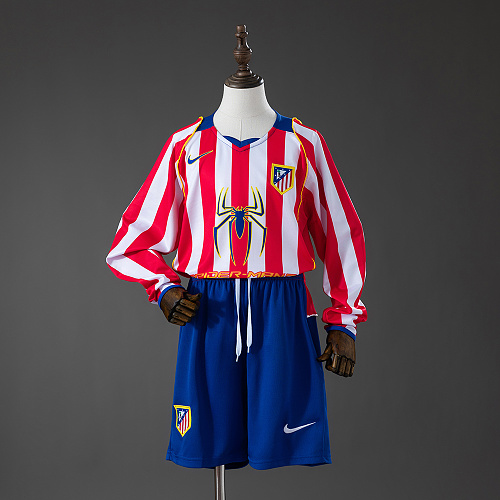 Atletico Madrid 04/05 Titular Retrô Manga longa Kit infantil Tamanho 16-28