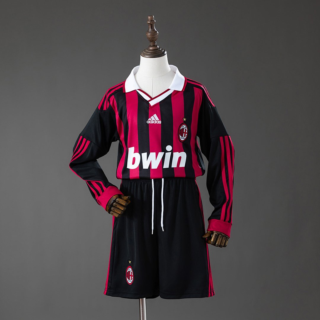 AC Milan 09/10 Titular Retrô Manga longa Kit infantil Tamanho 16-28, foto 1