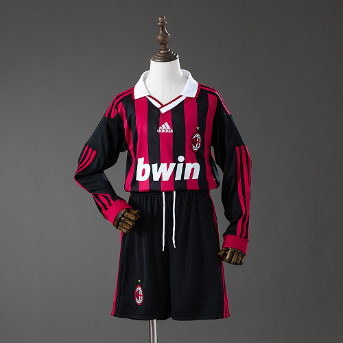AC Milan 09/10 Titular Retrô Manga longa Kit infantil Tamanho 16-28