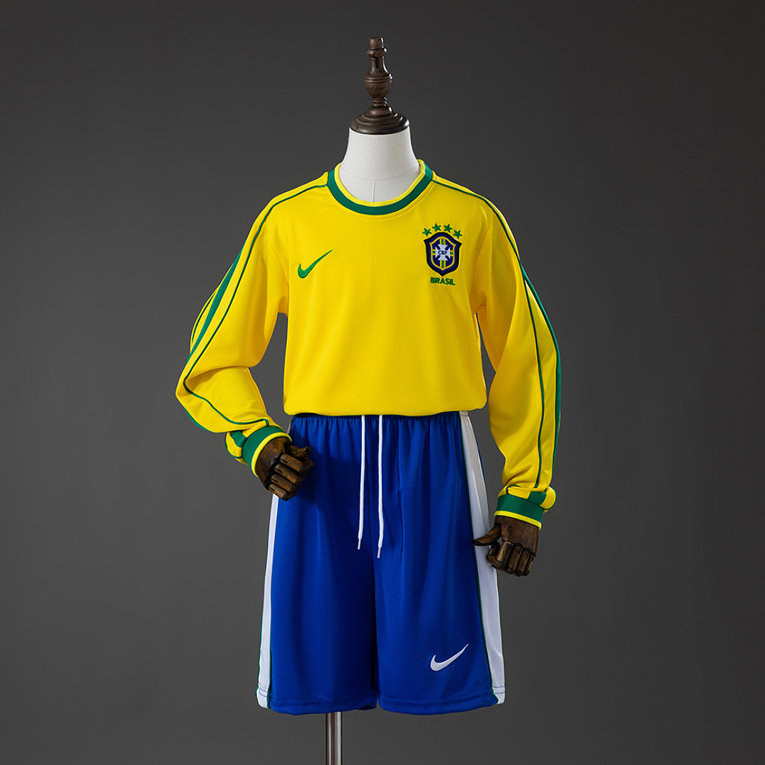Brazil 1998 Titular Retrô Manga longa Kit infantil Tamanho 16-28, foto 1