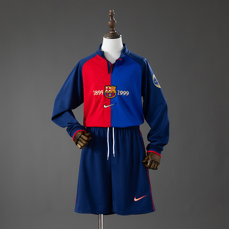Barcelona 100th Anniversary Retrô Manga longa Kit infantil Tamanho 16-28