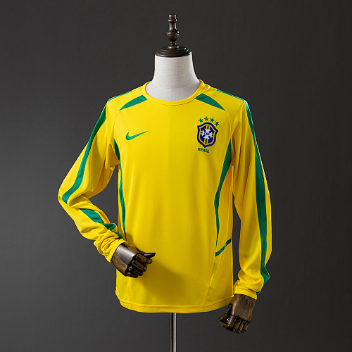 Brazil 2002 Titular Manga longa Retrô Camisa S-XXL