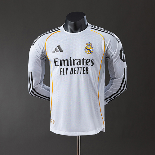 Real Madrid 25/26 Titular Manga longa Versão jogador Camisa S-3XL