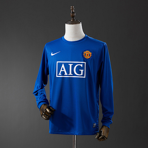 M-U 2008/09 Second Visitante Manga longa Retrô Camisa S-XXL