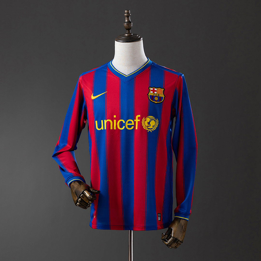 Barcelona 09/10 Titular Manga longa Retrô Camisa S-XXL, foto 1