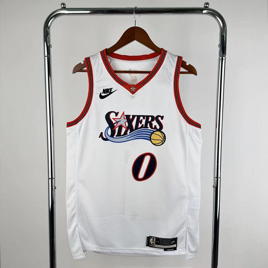 Philadelphia 76ers 25/26 Retrô #0 Tyrese Maxey Camisa Branca, foto 13