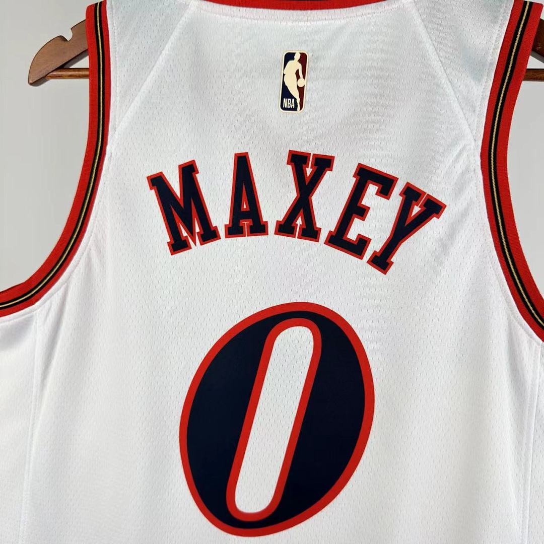 Philadelphia 76ers 25/26 Retrô #0 Tyrese Maxey Camisa Branca, foto 5