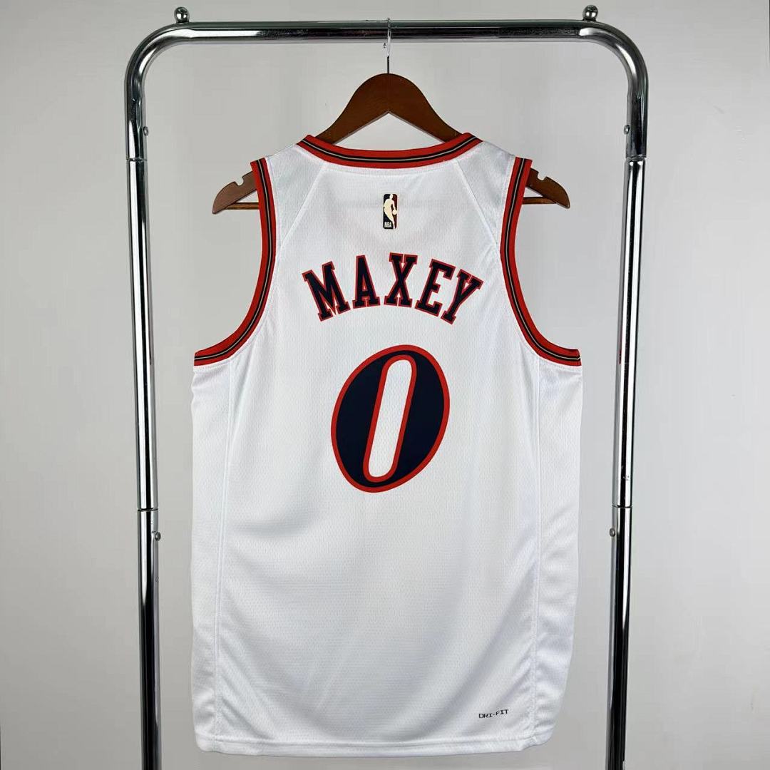 Philadelphia 76ers 25/26 Retrô #0 Tyrese Maxey Camisa Branca, foto 12