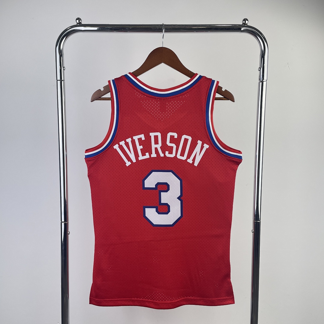 MN球迷版热压复古球衣:76队1996/97赛季 新秀红色 3号 艾佛森, foto 3