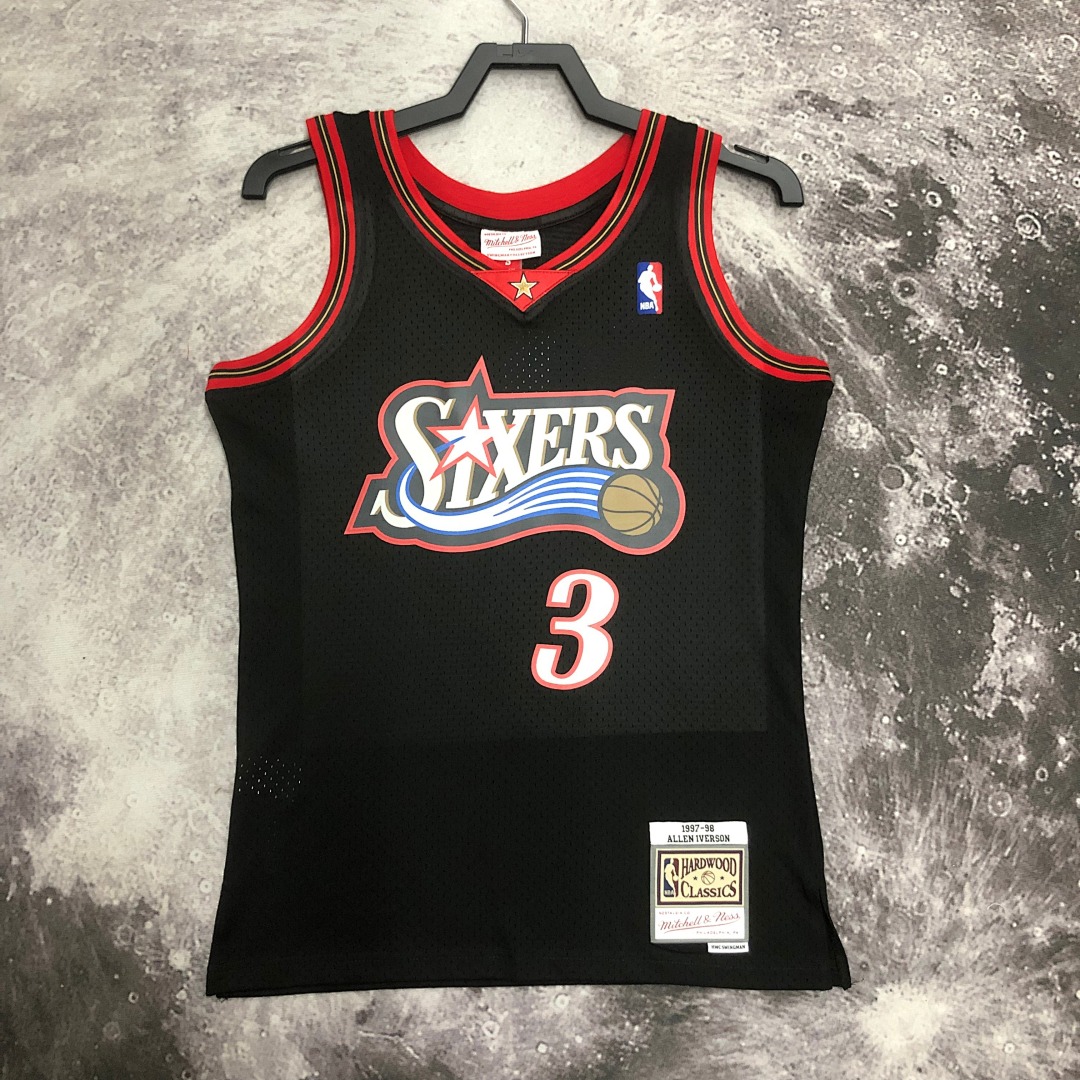 MN热压复古球衣:SW 76人队97/98赛季 黑色 3号艾佛森, foto 22
