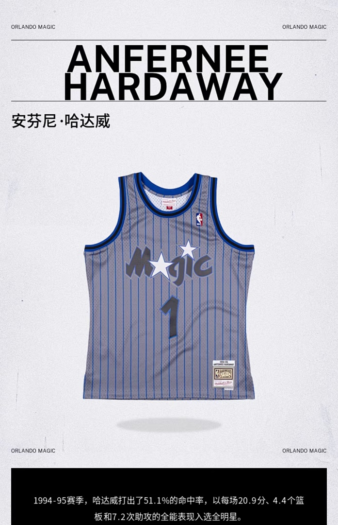 MN热压复古球衣:SW魔术队 94/95赛季 灰色 1号 哈达威, foto 4