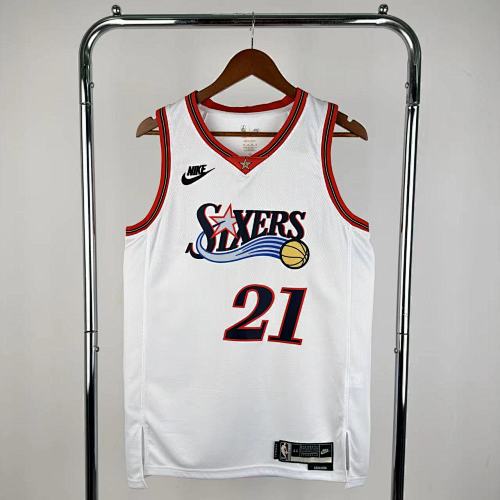 Philadelphia 76ers 25/26 Retrô #21 Joel Embiid Camisa Branca
