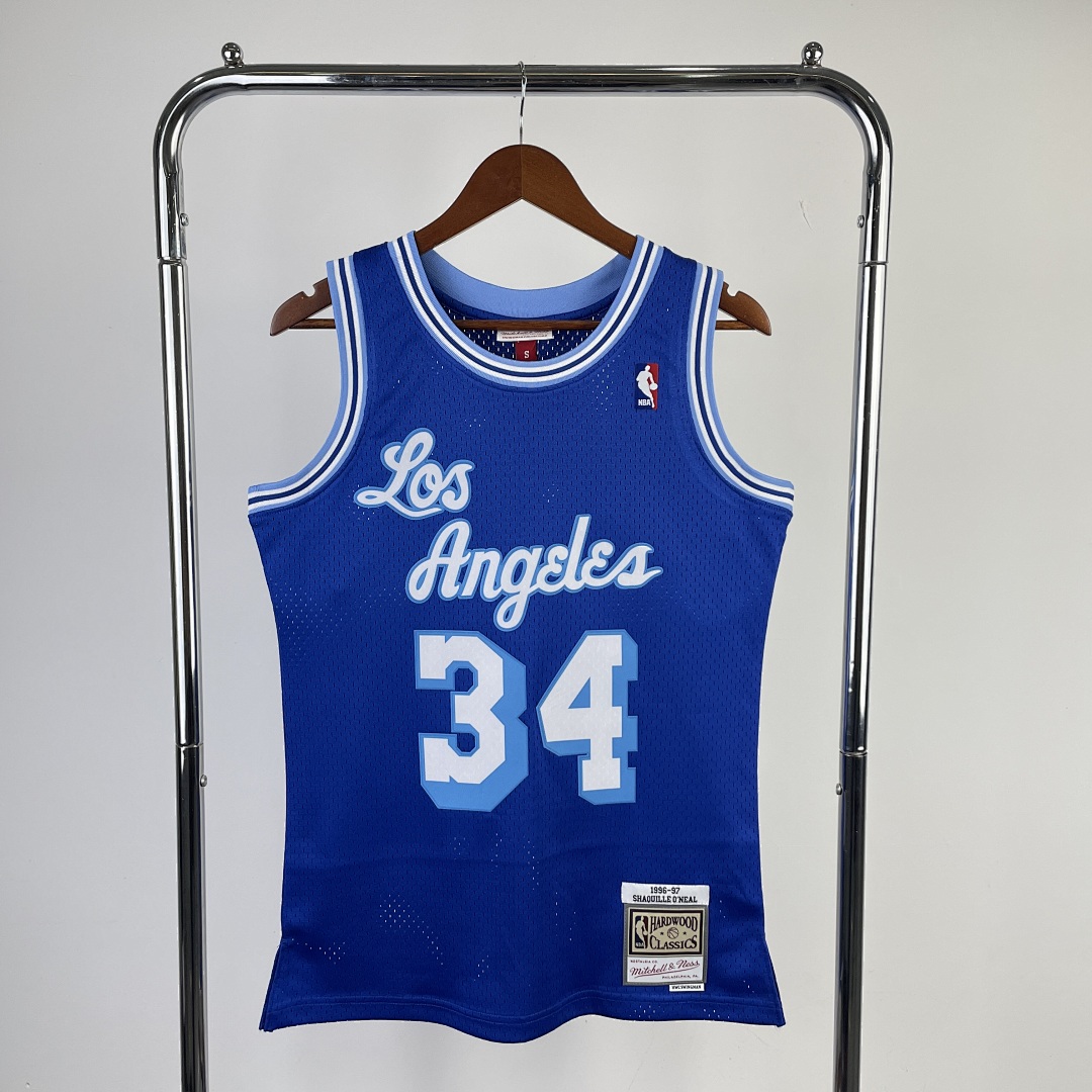 MN球迷版热压复古球衣:湖人队1996/97赛季 蓝色 34号奥尼尔, foto 4