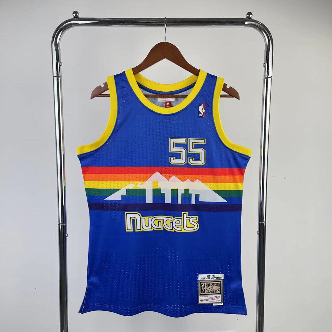 MN球迷版热压复古球衣: 掘金队1991/92赛季 蓝色 55号 穆托姆博, foto 8