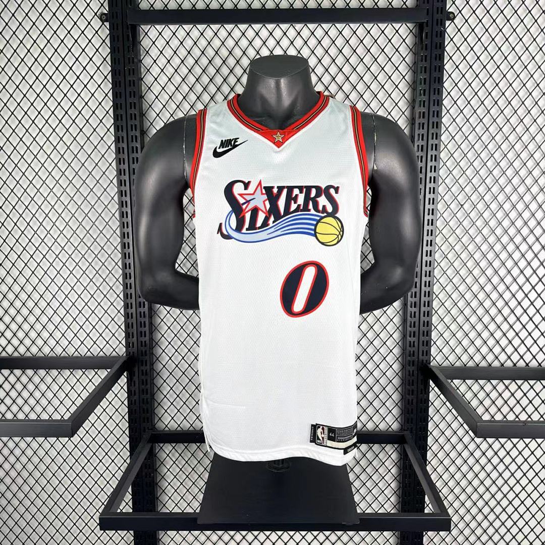 Philadelphia 76ers 25/26 Retrô #0 Tyrese Maxey Camisa Branca, foto 1