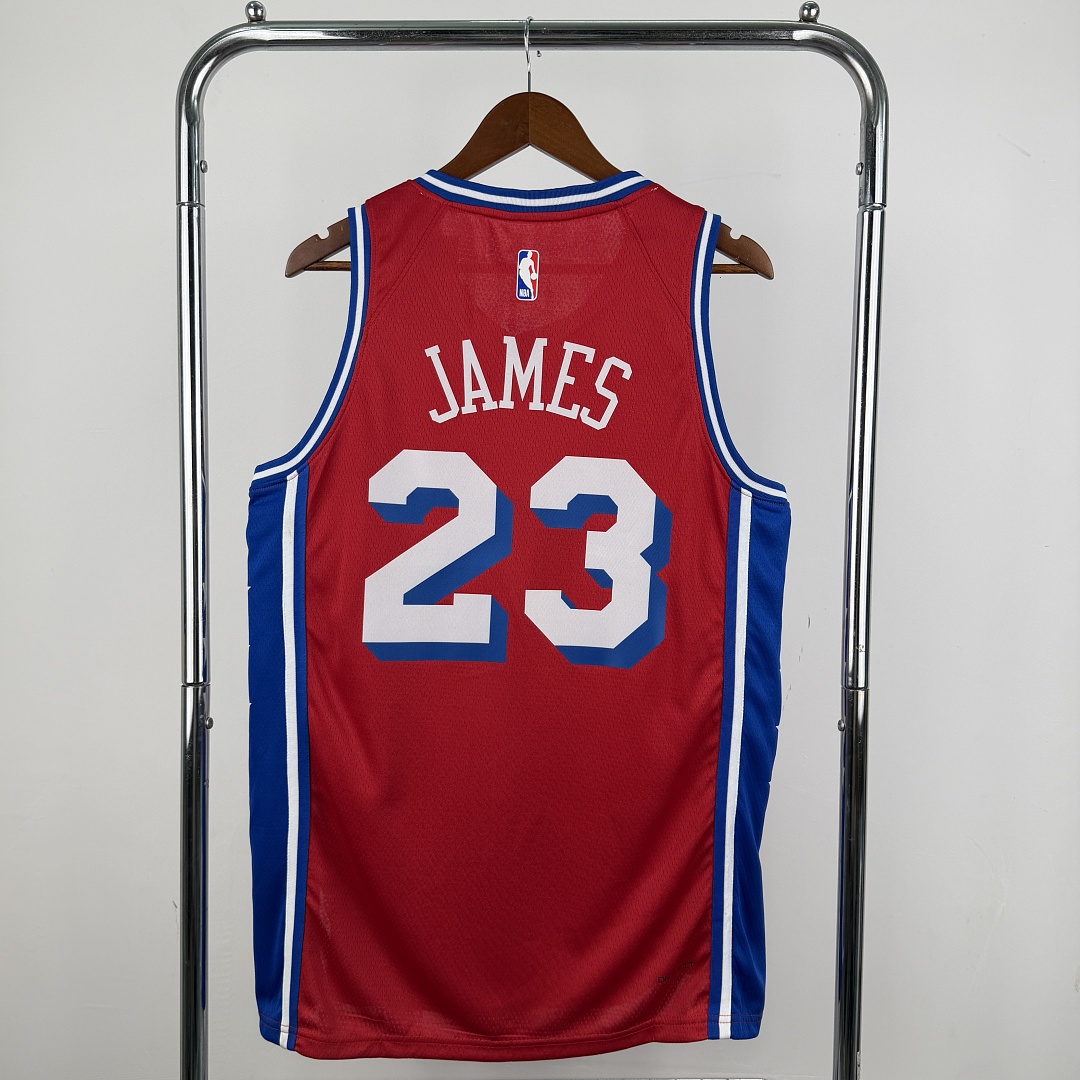 Philadelphia 76ers 22/23 Swingman #23 LeBron James Camisa Vermelha, foto 9