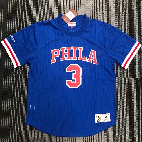 Mitchellness 76人队 蓝色 3号 艾佛森 复古网眼短袖